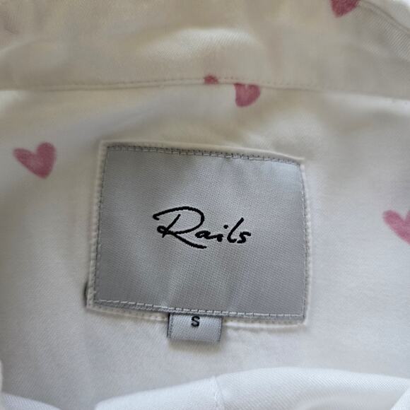 Rails Anthropologie Heart Printed Front Tie Blouse Cropped Button Up Shirt S - Picture 6 of 8